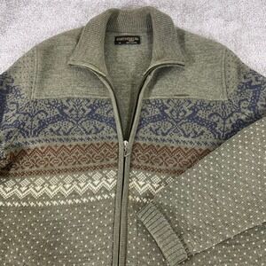 Geiger Cardigan Sweater Mens 56 Boiled Wool Full Zip Fair Isle Reindeer Green